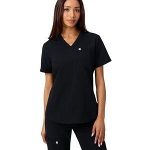 Fabletics Vital 1-Pocket Scrub Top Black Medium V-Neck Short Sleeve Active Scrub